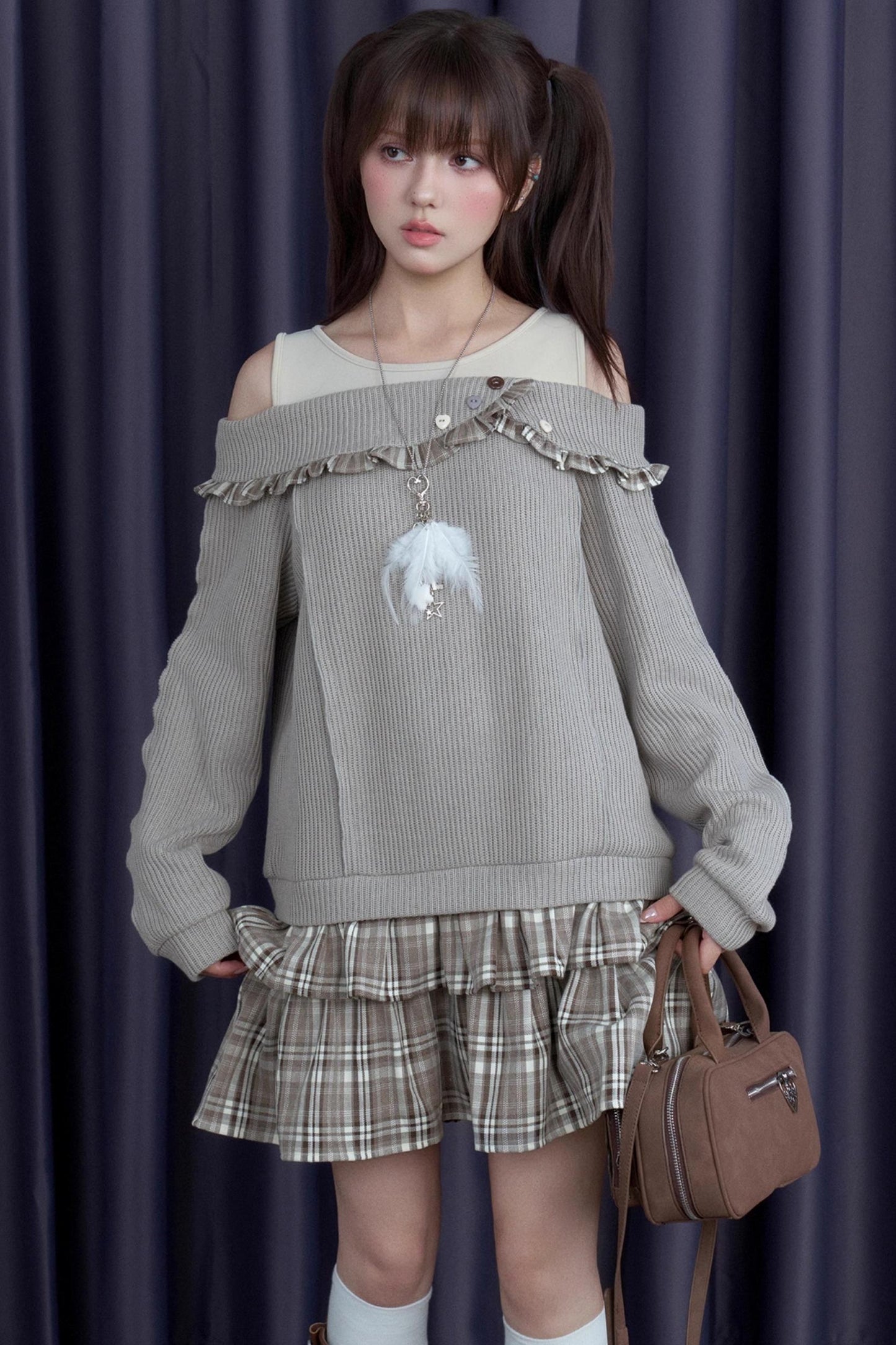 Sweet Brown Patchwprk Plaid Dress