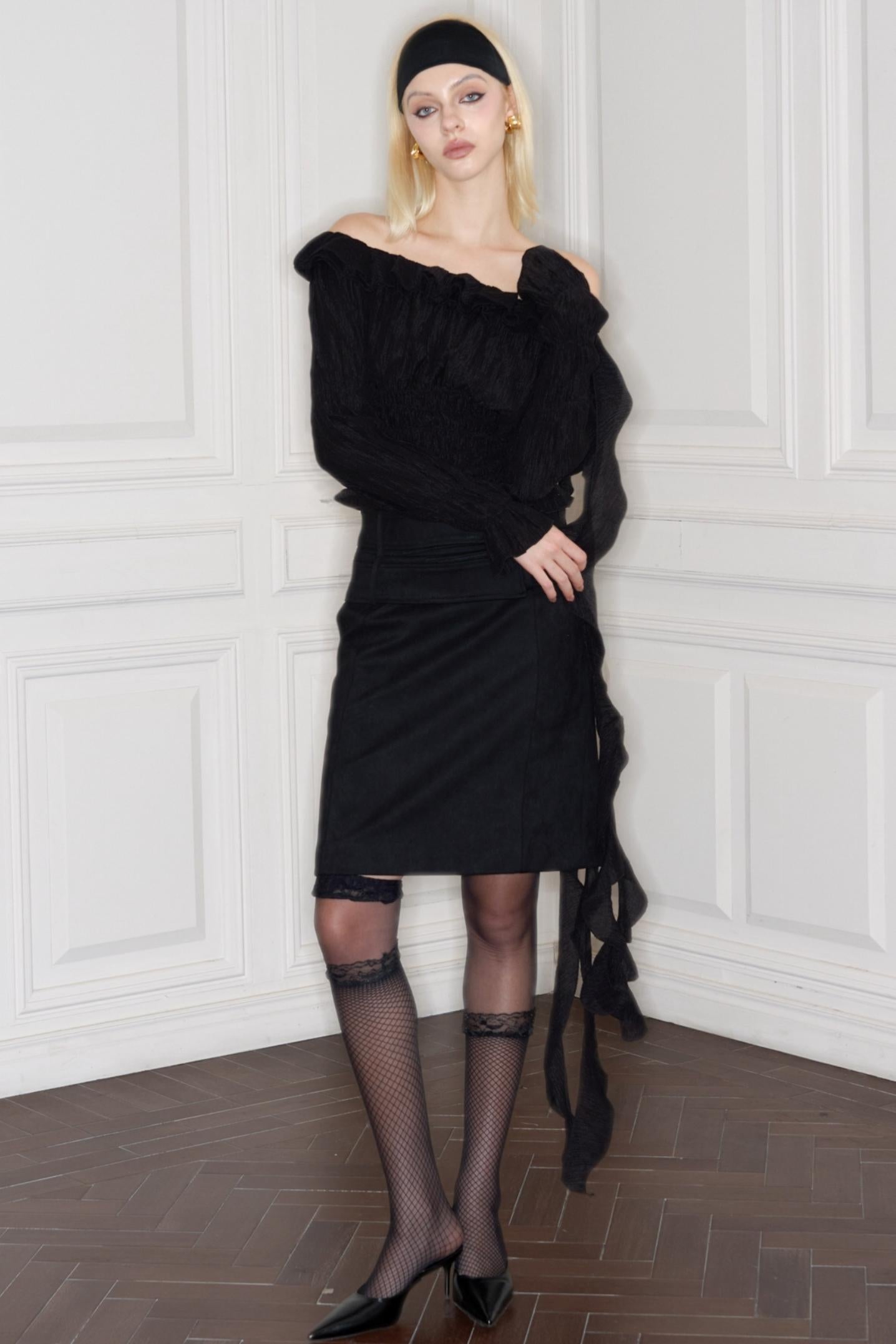 Tencel Handmade Pleated Lace Top