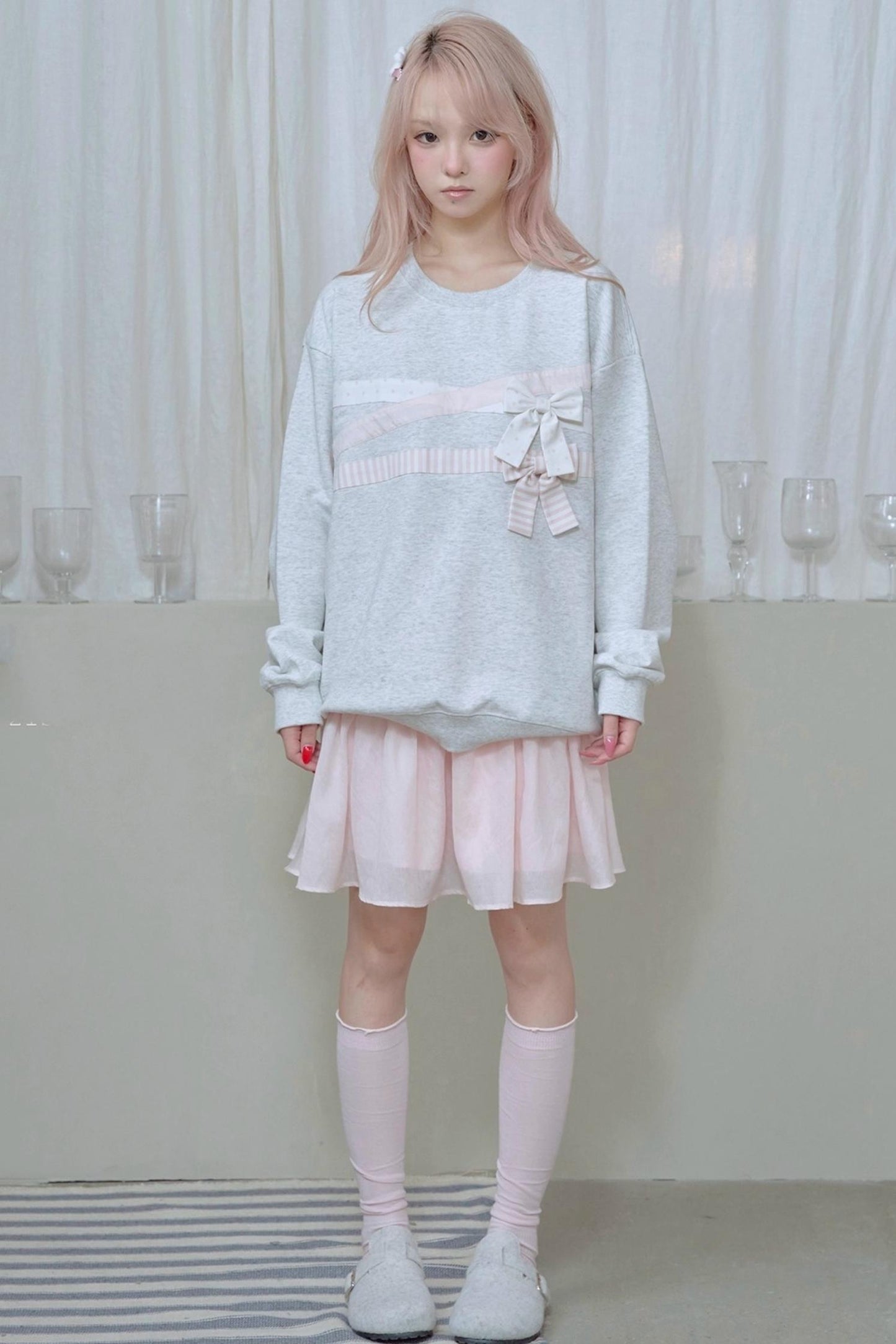 Cotton Bow Patchwork Sweatshirt