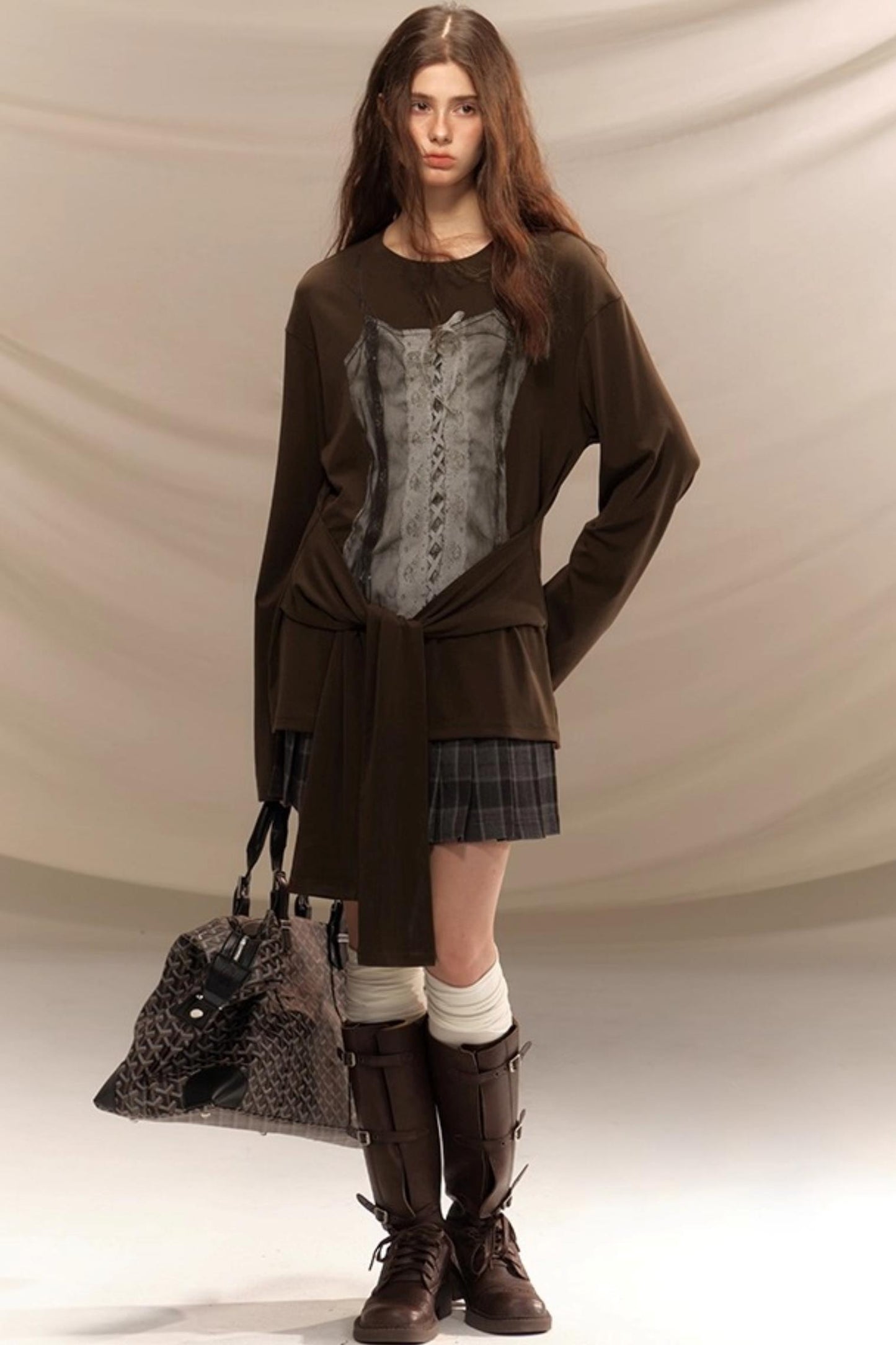 Gray Plaid Pleated Skirt