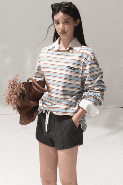 Contrasting Striped Long-Sleeve Shirt