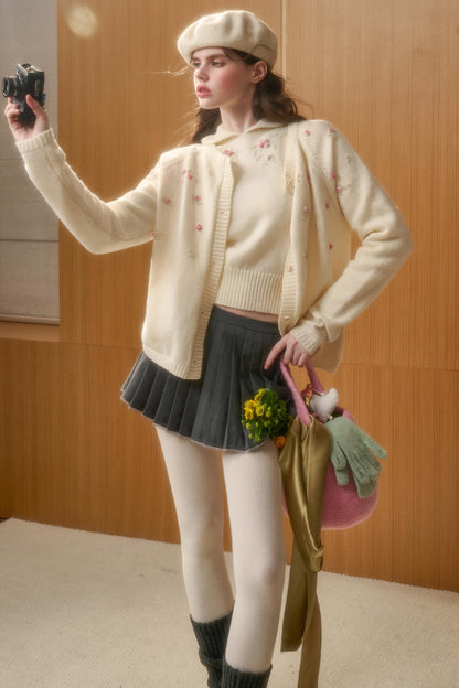 Embroidered Wool Floral Cardigan