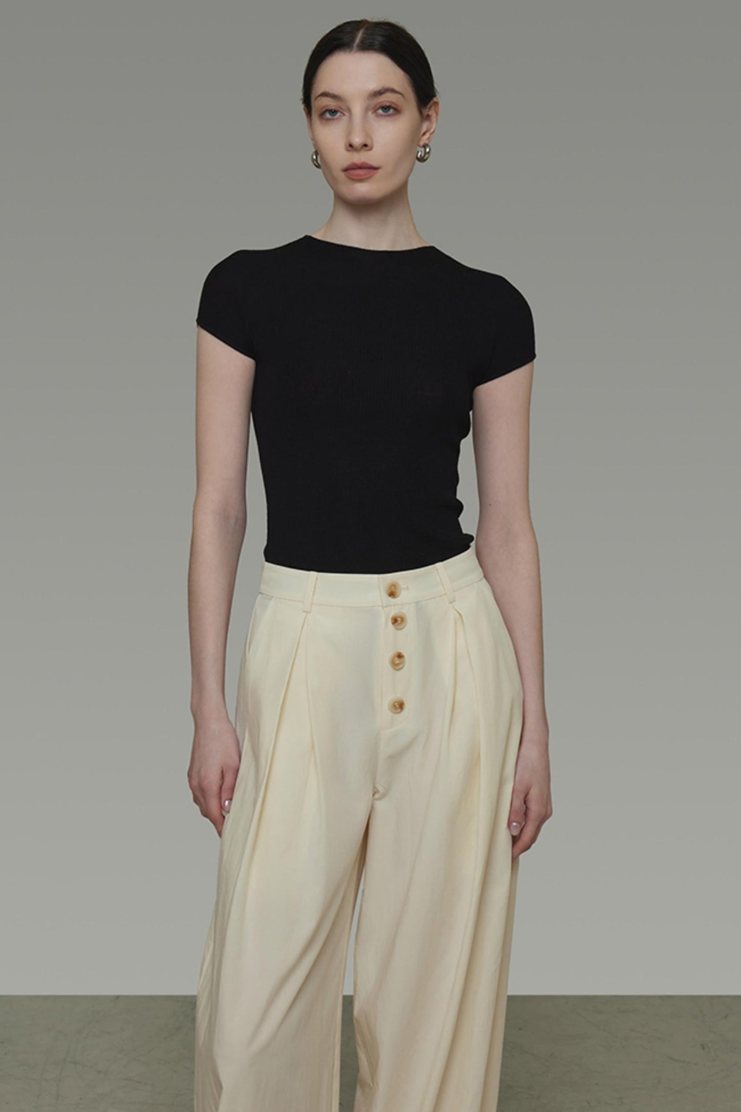 Beige Wide-Leg Trousers