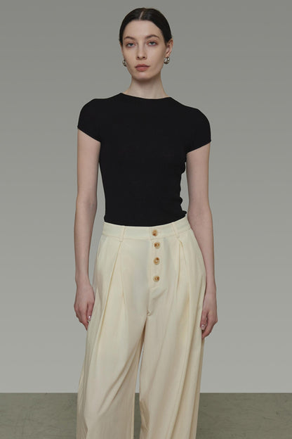 Beige Wide-Leg Trousers