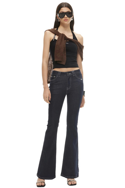Washed Denim Flared Pants