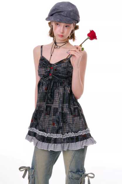 Retro Plaid Lace Dress