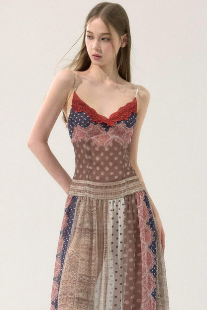Retro Print Patchwork Dress