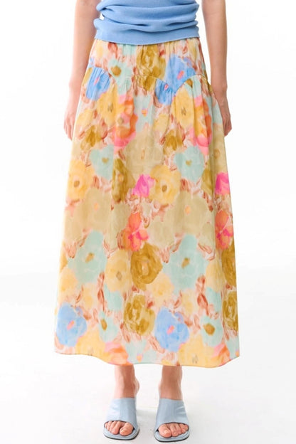 Sunset Coral Cotton A-Line Skirt