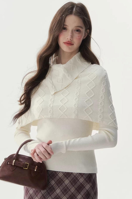 Pull Cape Rétro en Tricot Torsadé