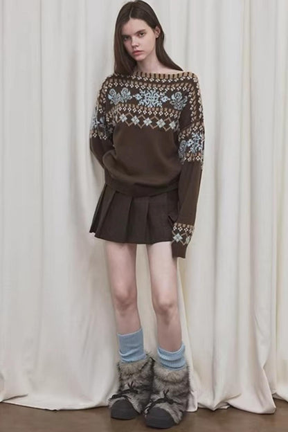 Brauner Fair-Isle-Wollpullover