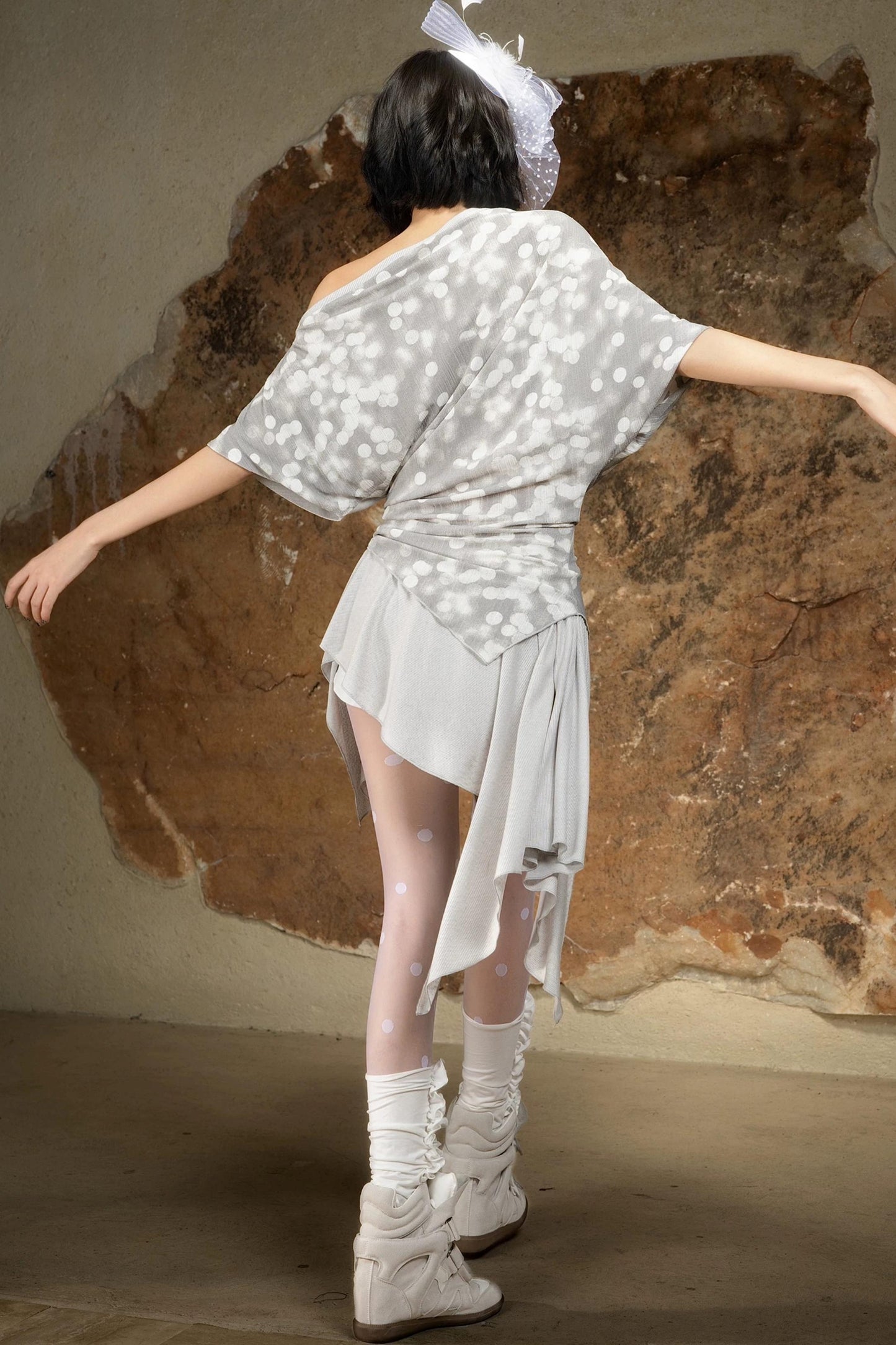 Asymmetrical Retro Off-Shoulder Top