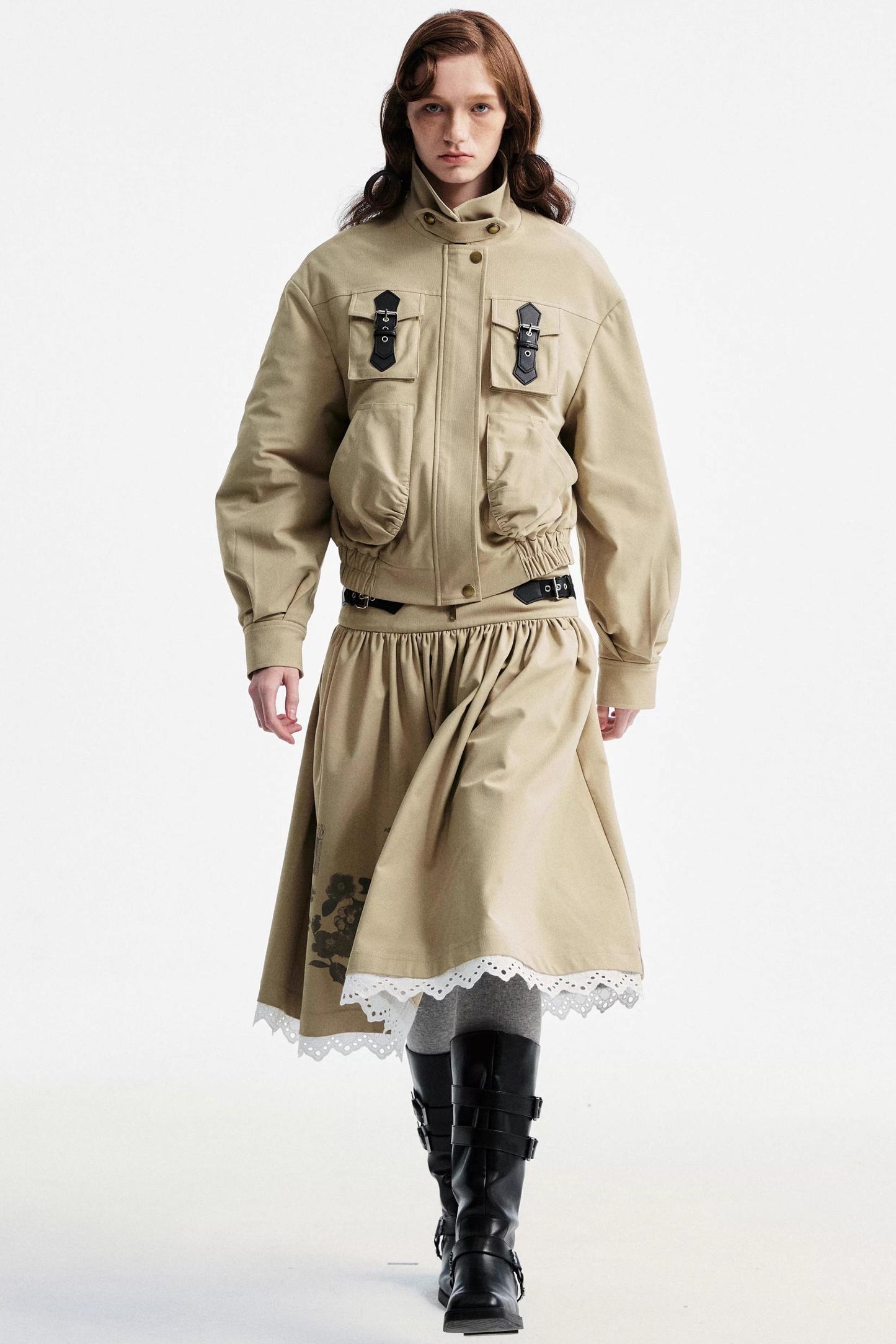 Light Gray Lace Pleated Skirt