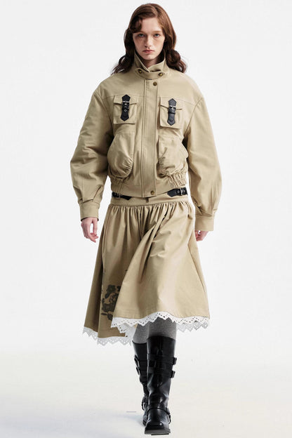 Light Gray Lace Pleated Skirt