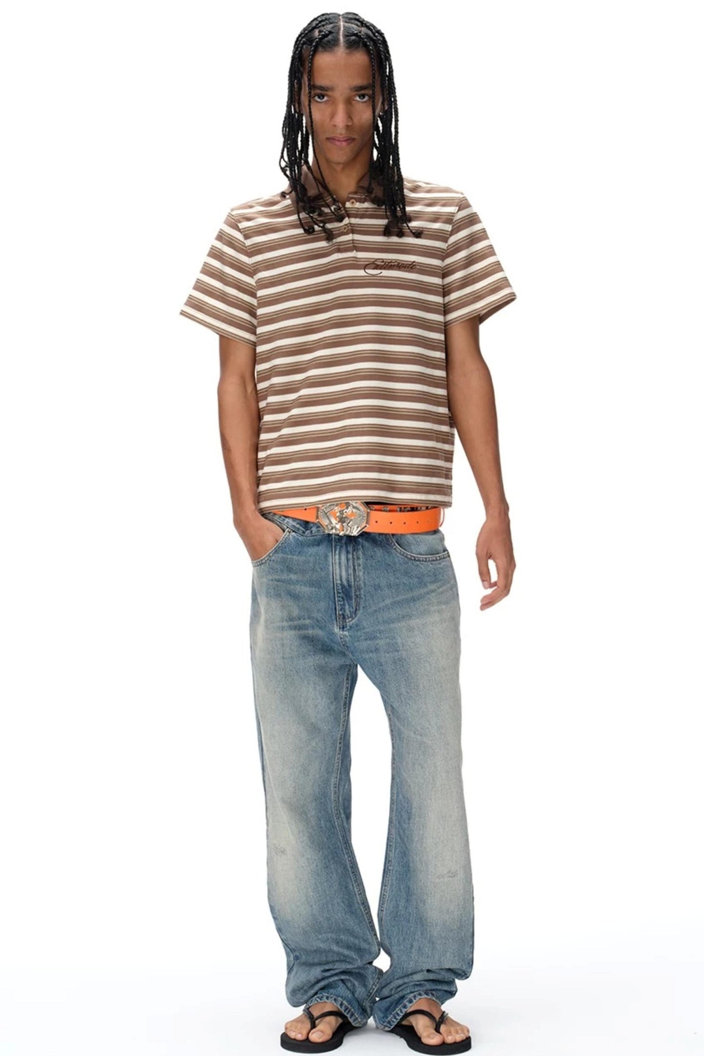 Retro Striped Embroidered Polo Shirt