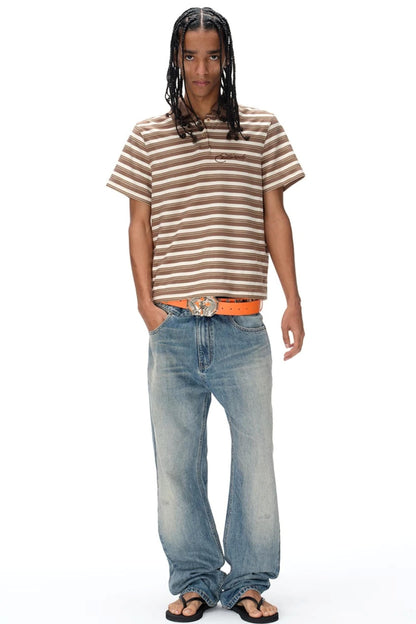 Retro Striped Embroidered Polo Shirt