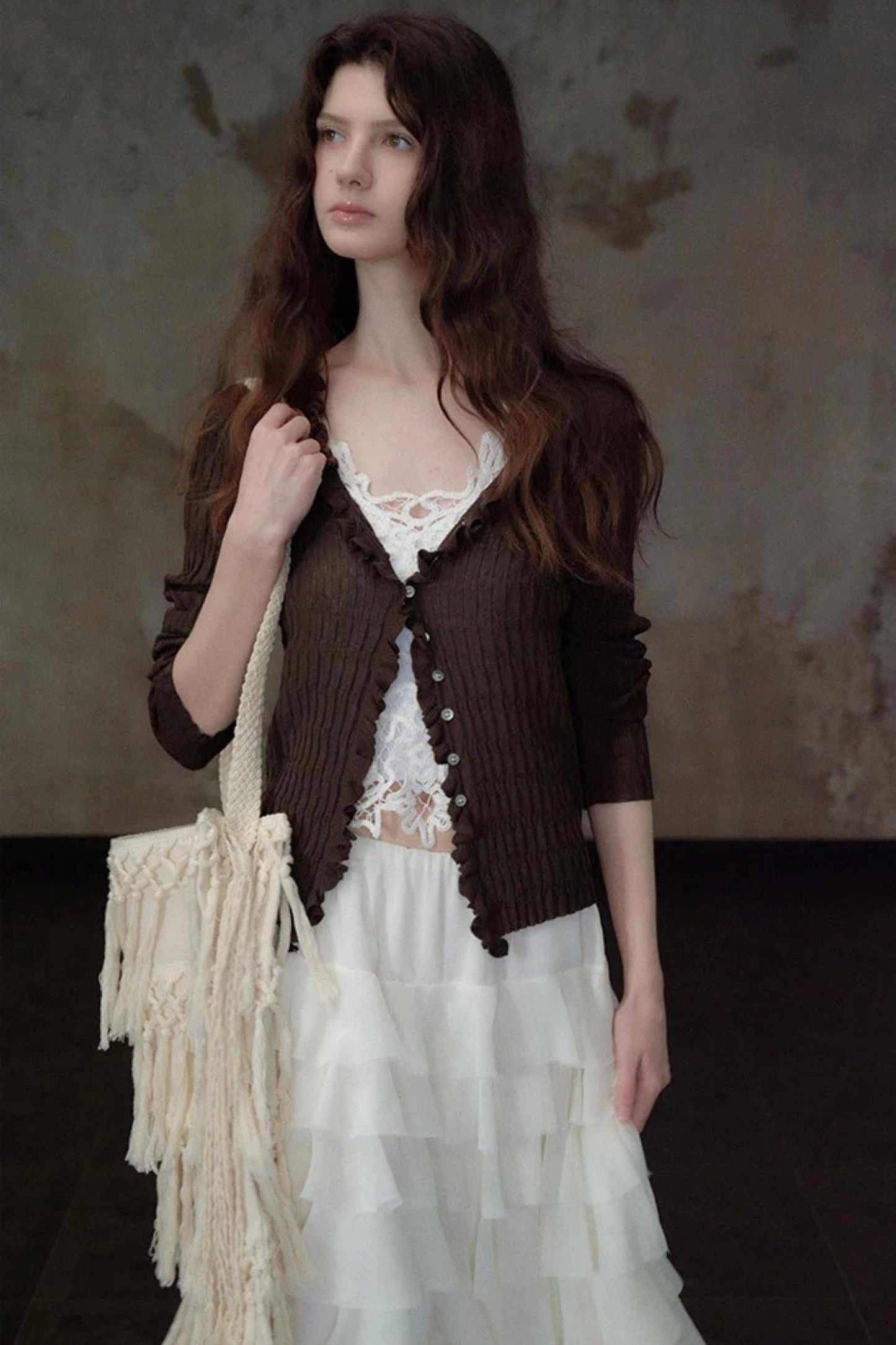 Embellished Lace Vest and Ruffle Skirt Set-Up