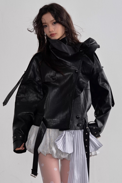 Rüschenynthetiklederjacke