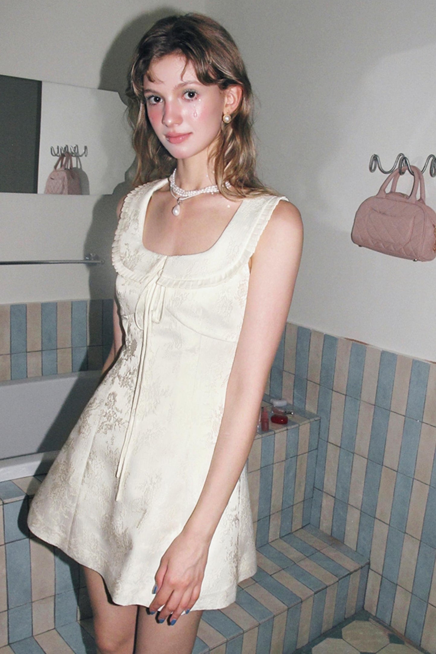 Beige A-line Mini Dress Set