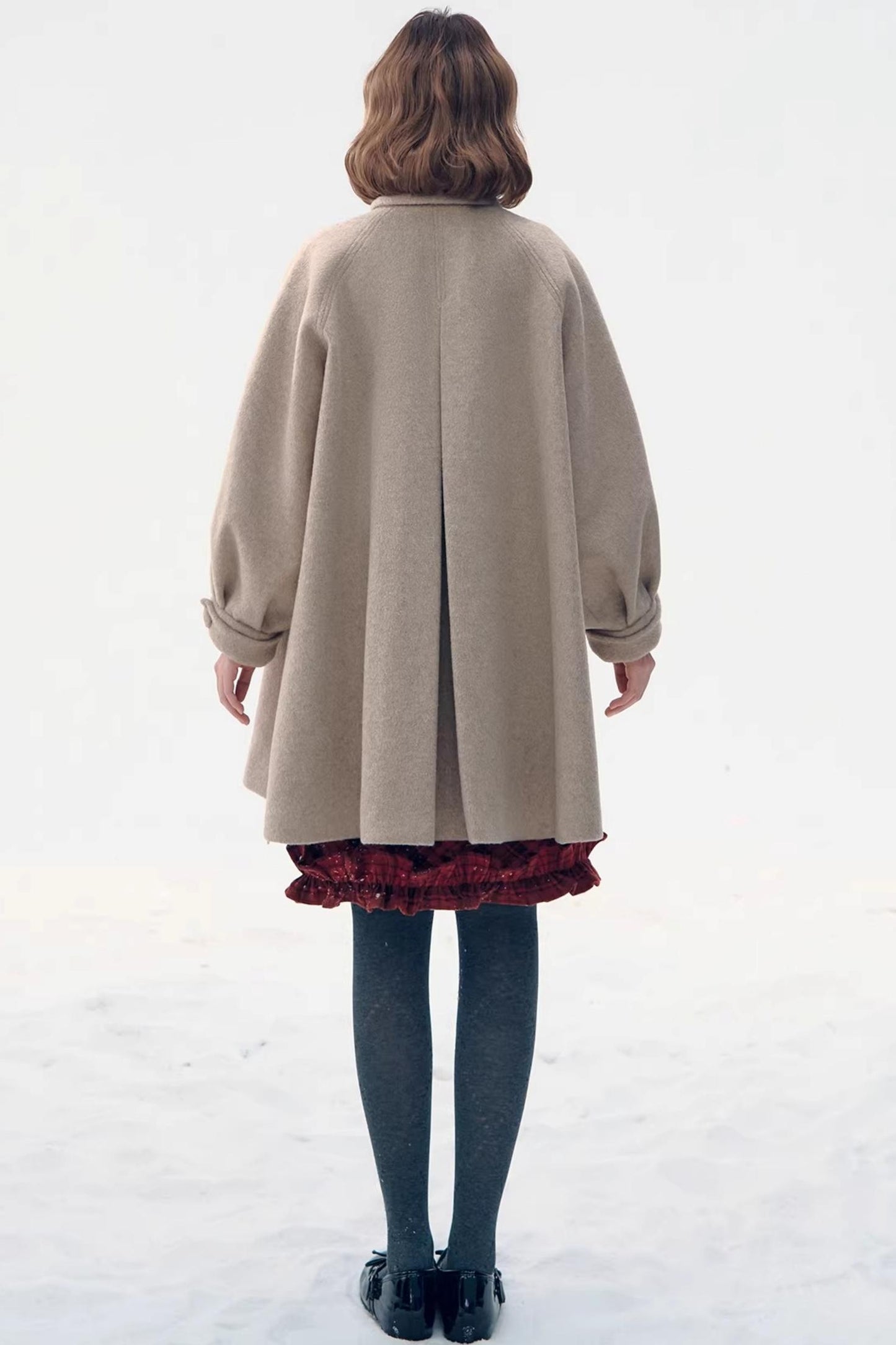 Retro Oatmeal Woolen Bow Coat