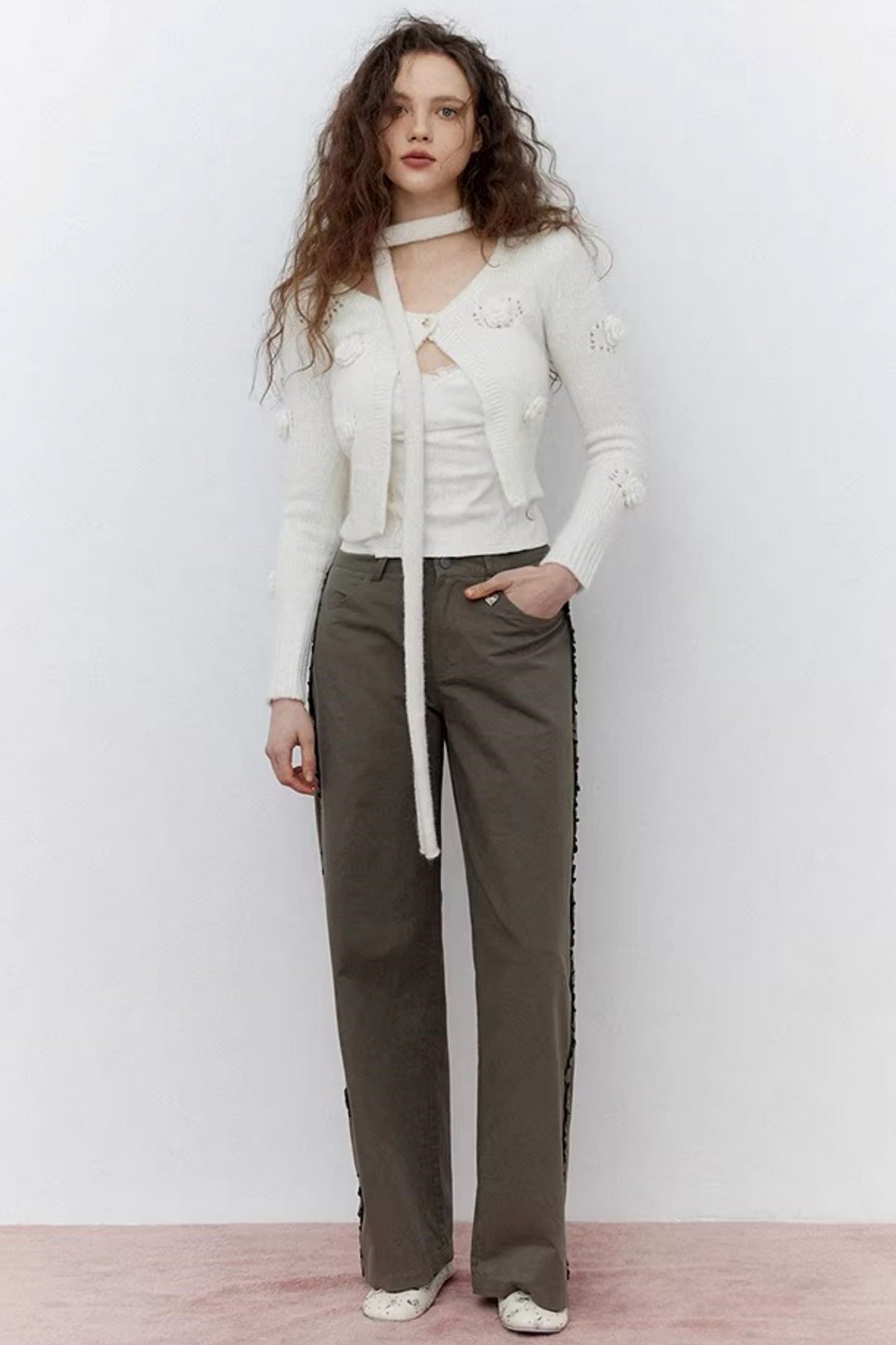 Uena White Floral Knit Cardigan