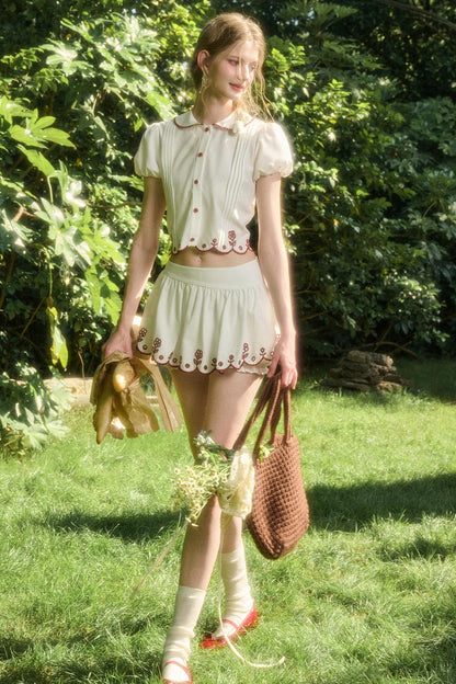 White Lace Shirt Skirt Set-Up