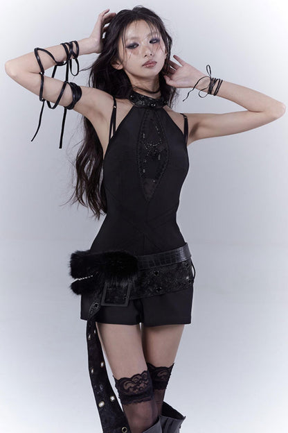 Black Pearl Bodiless Rhinestone Jumpsuit Set-Up