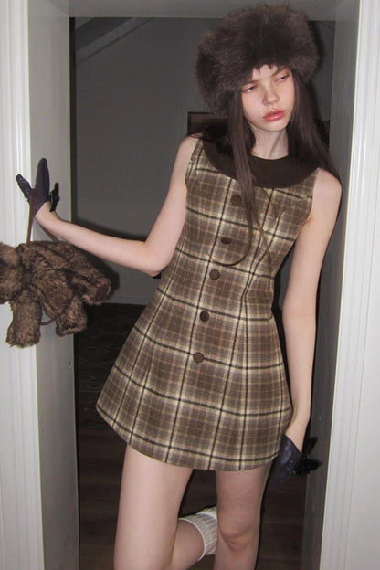 American Retro Plaid Woolen Dress