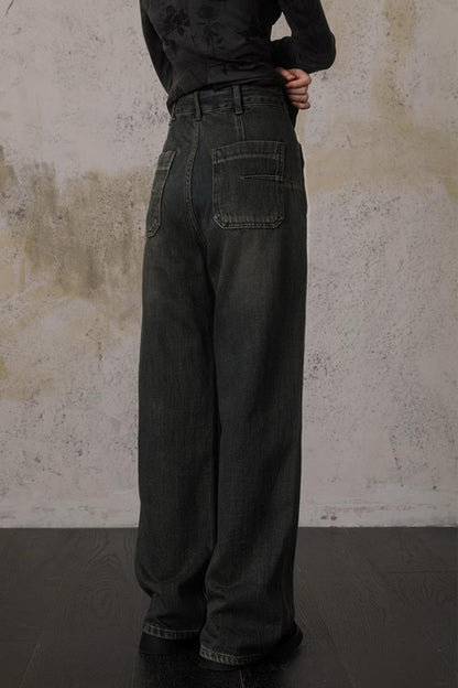 Thin Fit Wide-Leg Denim Pants