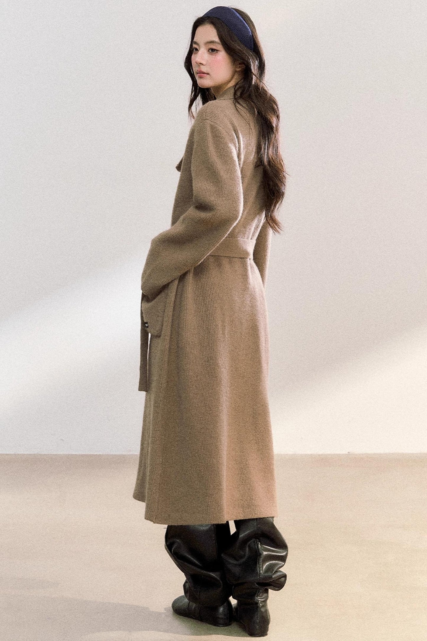 Lapel Double-Breasted Knit Coat
