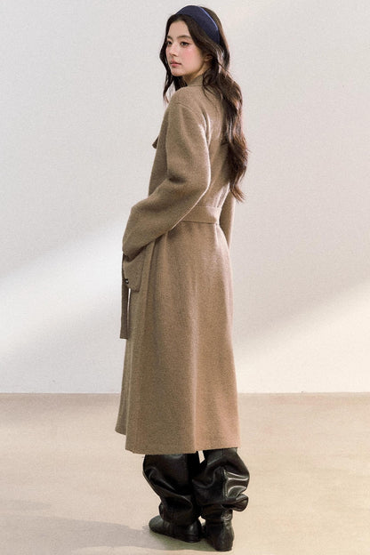 Lapel Double-Breasted Knit Coat