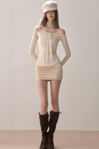 Elastic Off-Shoulder Bodycon Dress