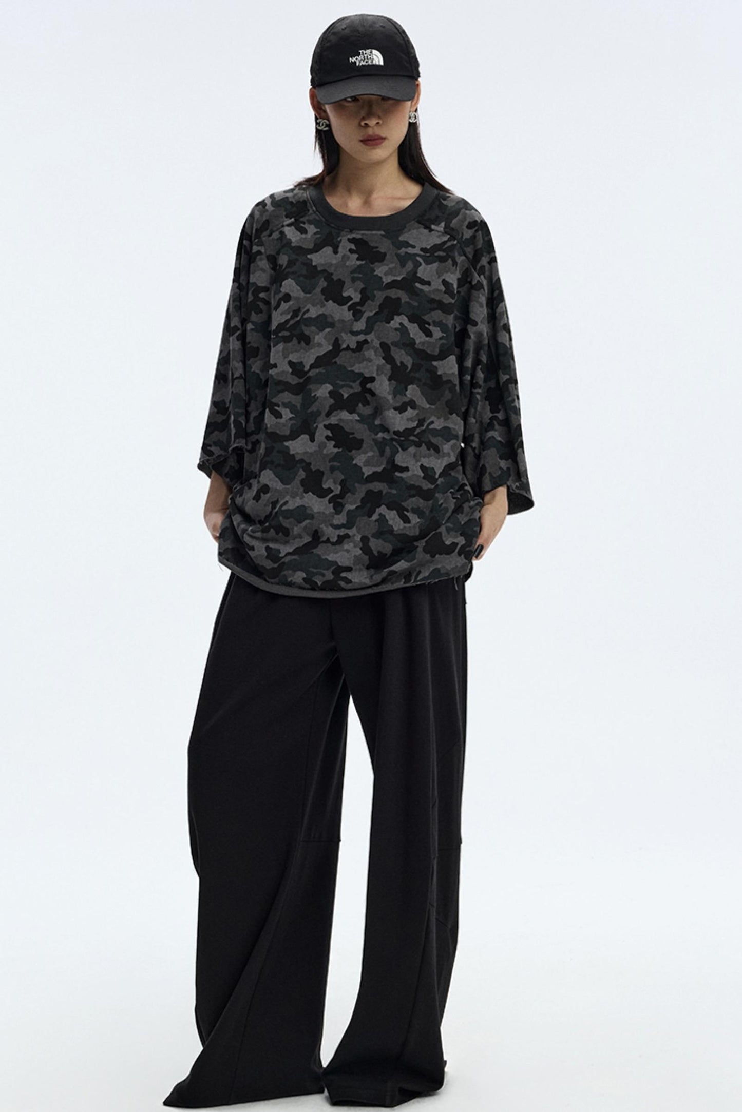 Vintage Camouflage Three-Quarter Sleeve Top