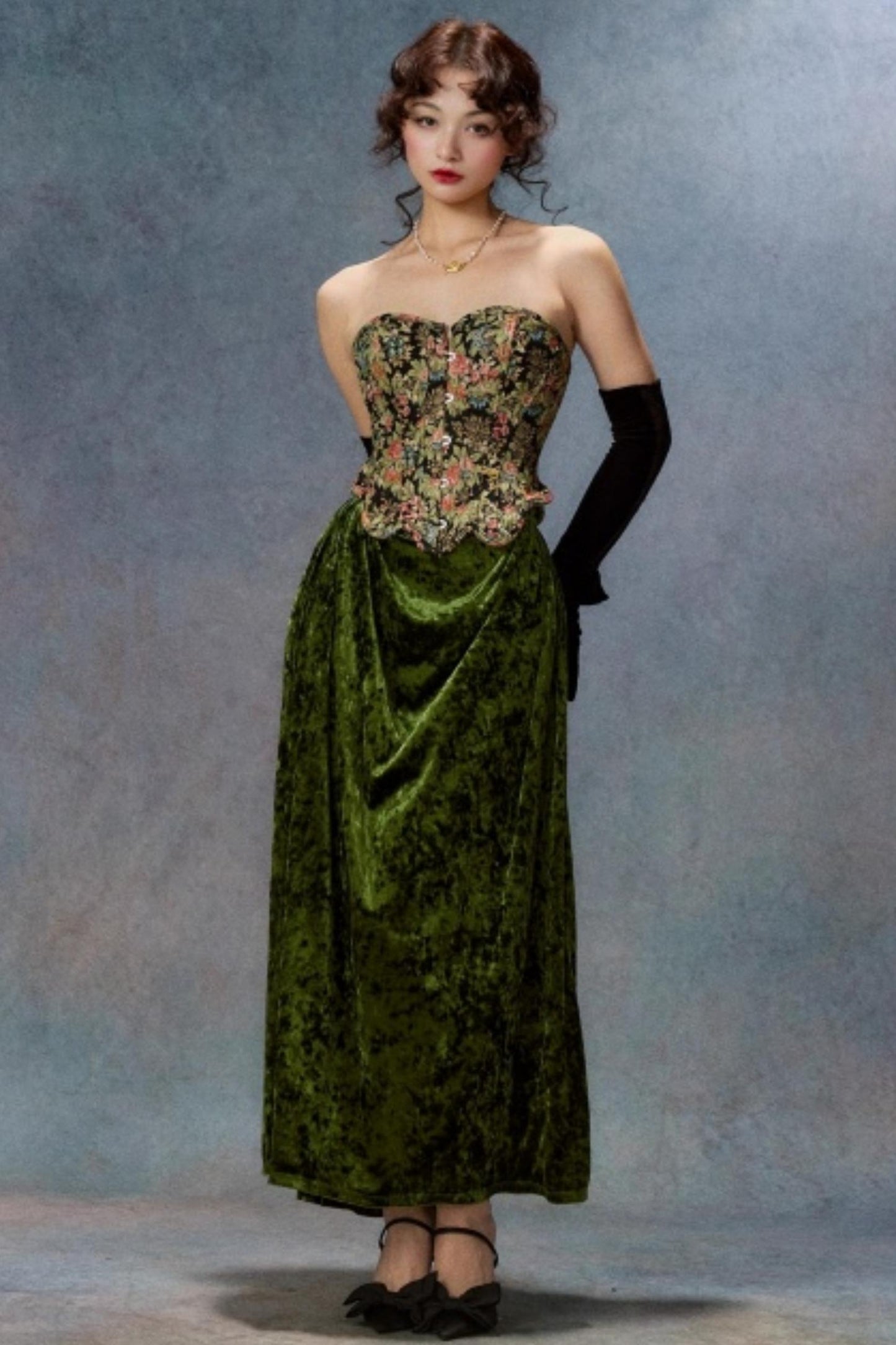 Emerald Velvet Lace Skirt Set-Up