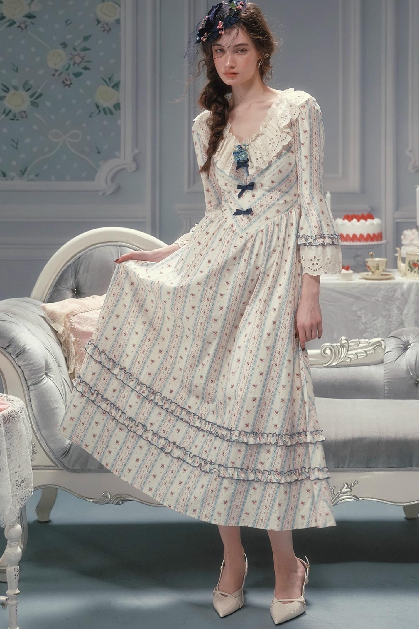 Versailles French Rustic Striped Dress