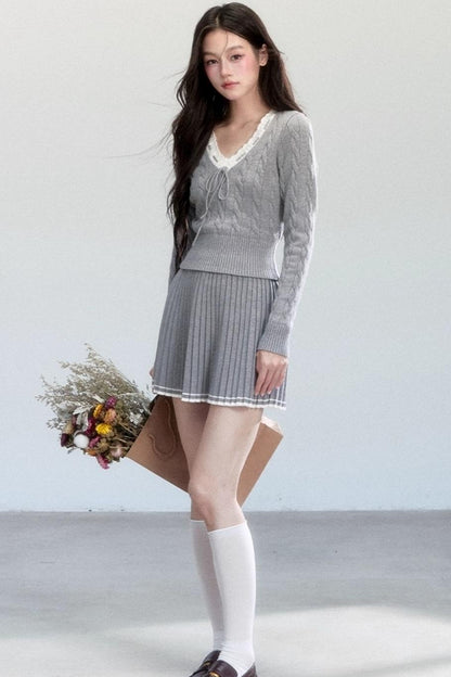 Retro Waist Skirt With Sweater Set-Up