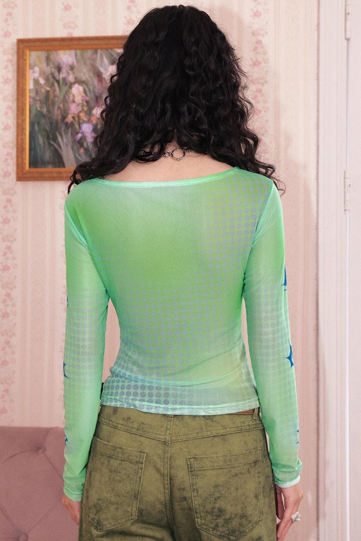 Mesh Slim Long-Sleeved Top