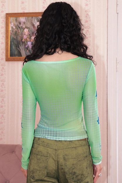 Mesh Slim Long-Sleeved Top