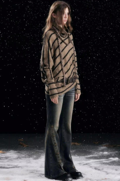 Diagonal Striped Batwing Sweater