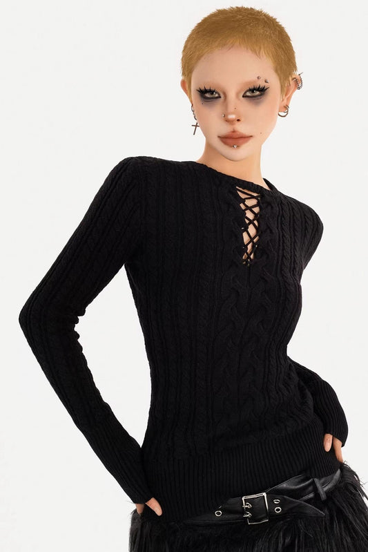 Cut Out Black Knitted Top