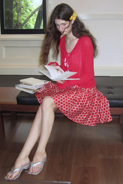 Vintage Ruffle Knitted Cardigan Set-Up