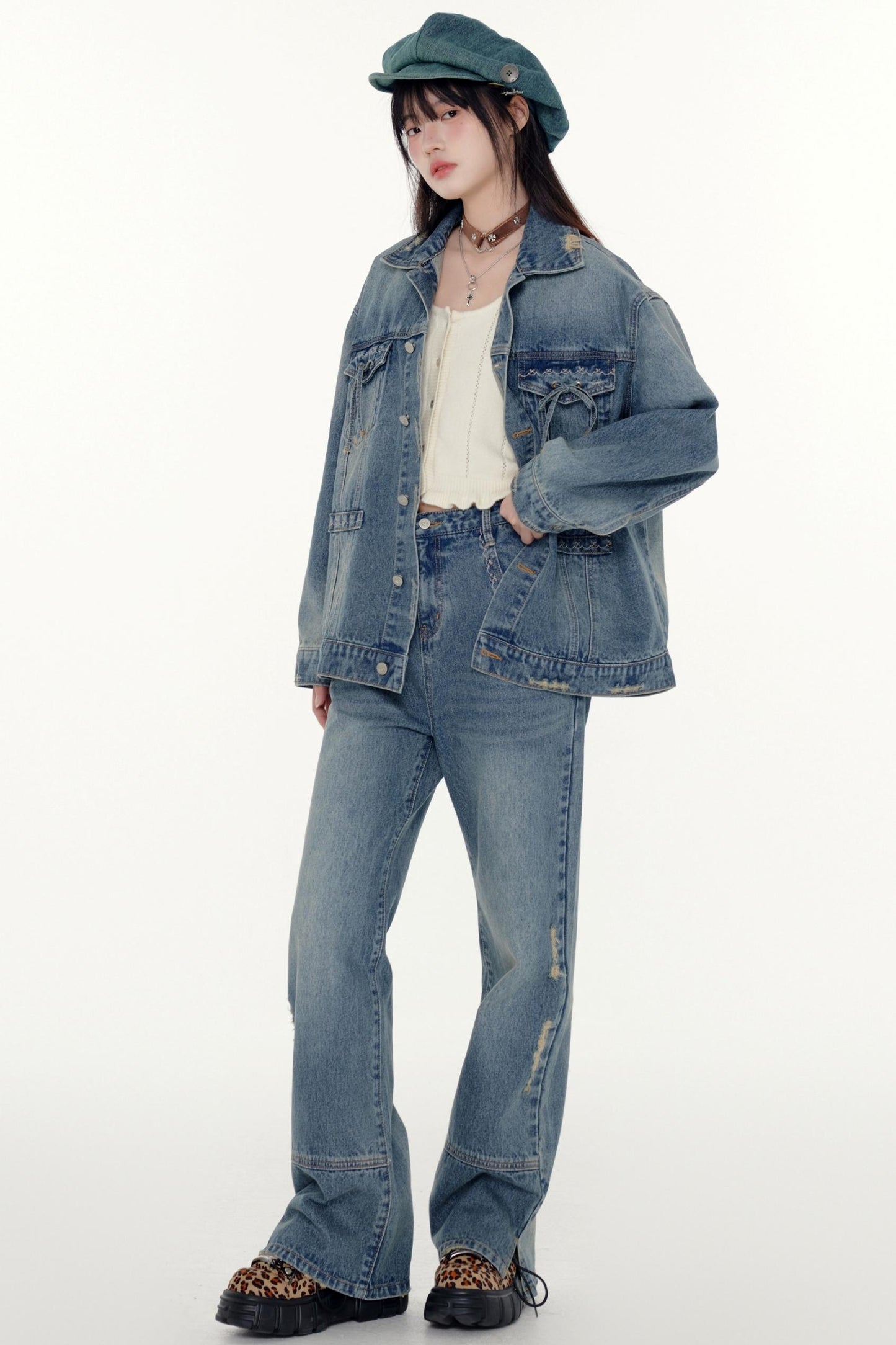 Denim Lace Jacket And BaseTop