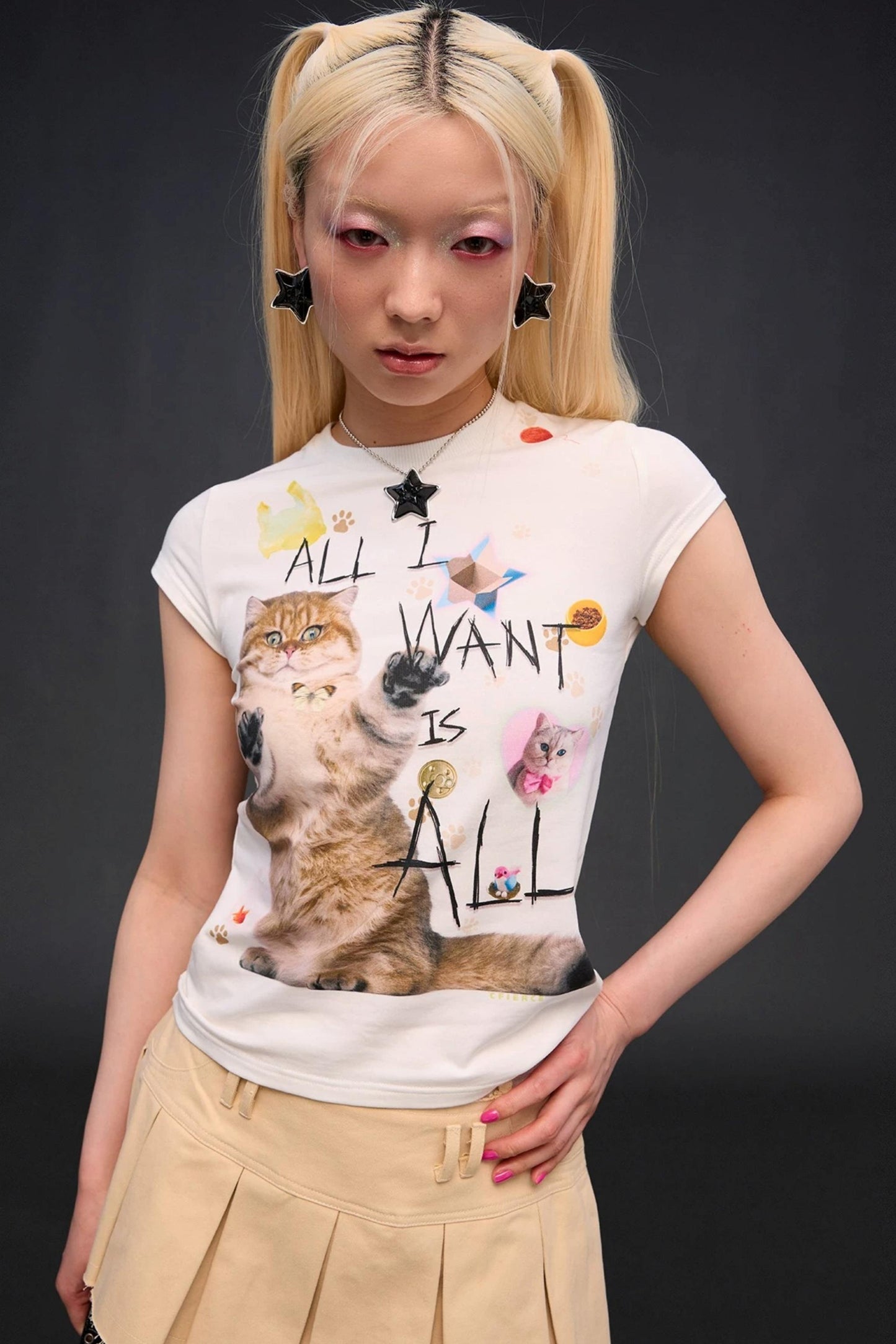 Cat Print Slim Fit Top