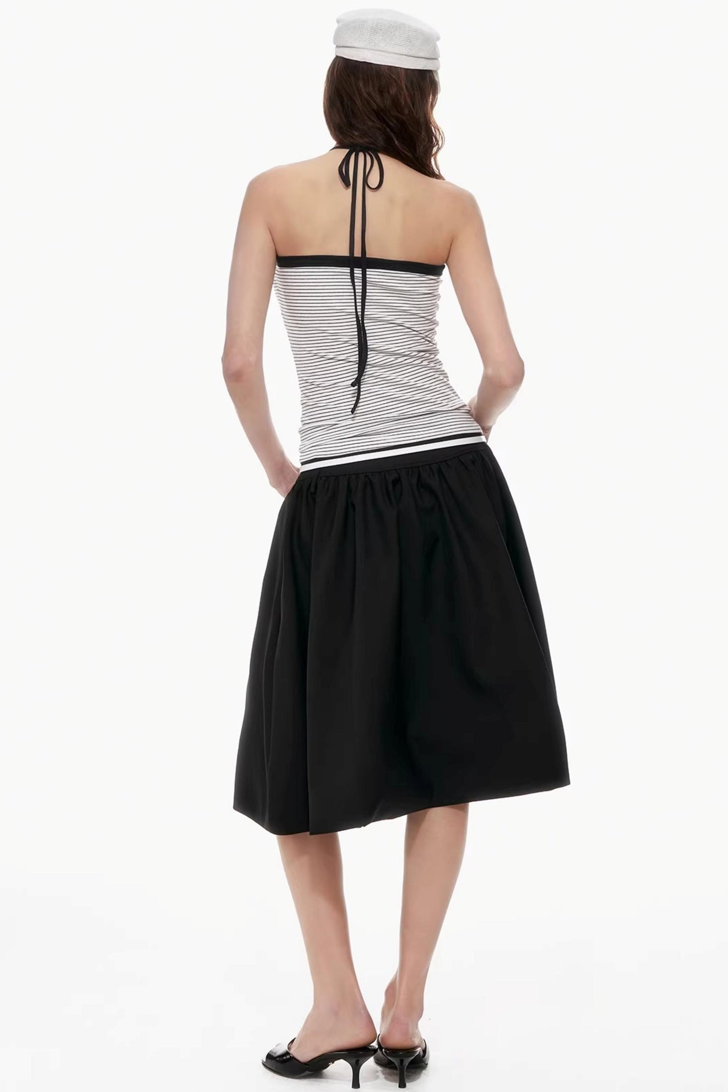 Kontrastfarbenes gestreiftes Vintage Neckholder-Top