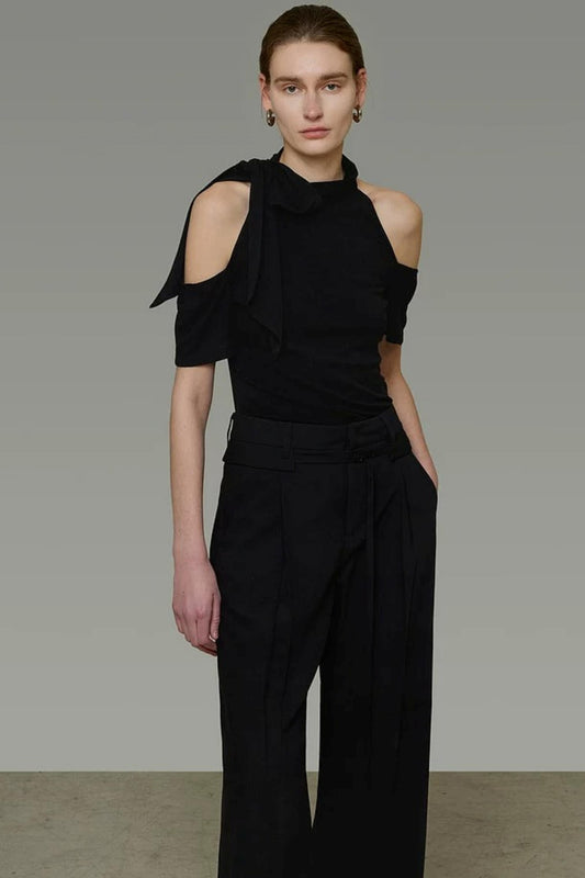 Black Knit Shoulder-Cut Top