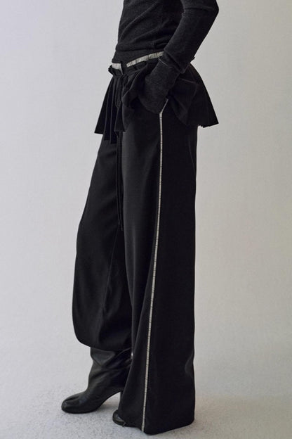 Pleated Wide-Leg Curtain Pants