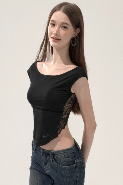 Lace Patchwork Backless Top
