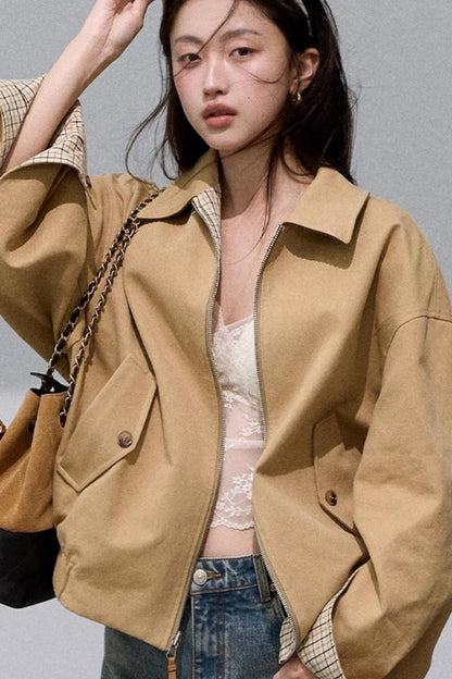 Vintage Plaid Reversible Harrington Coat