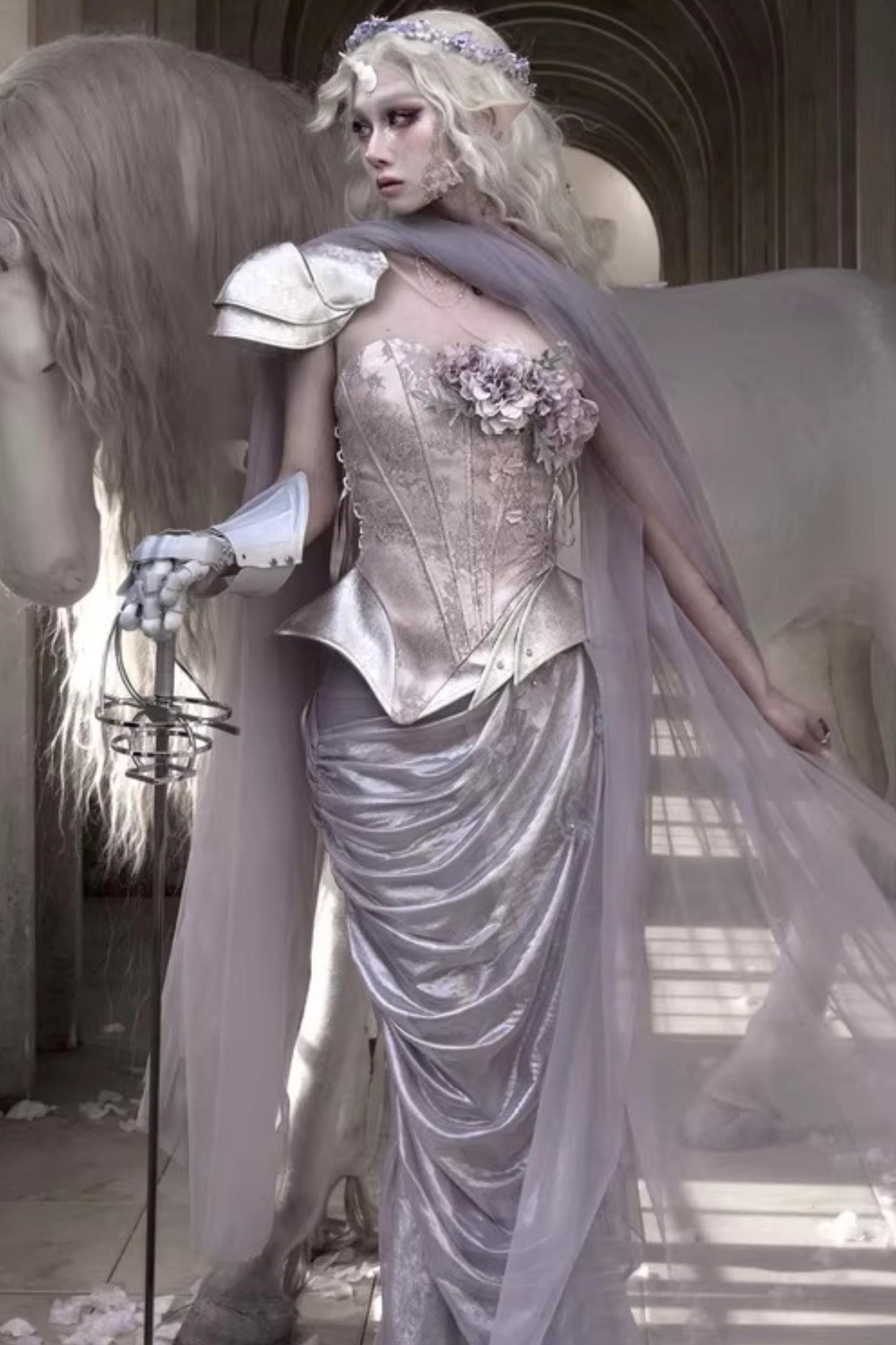 Moonlight Silver Asymmetrical Corset Set