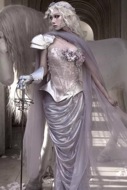 Moonlight Silver Asymmetrical Corset Set