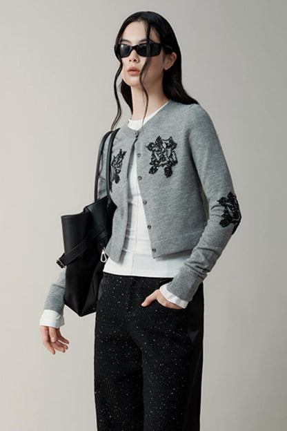 Heavy Beaded Embroidery Knit Cardigan